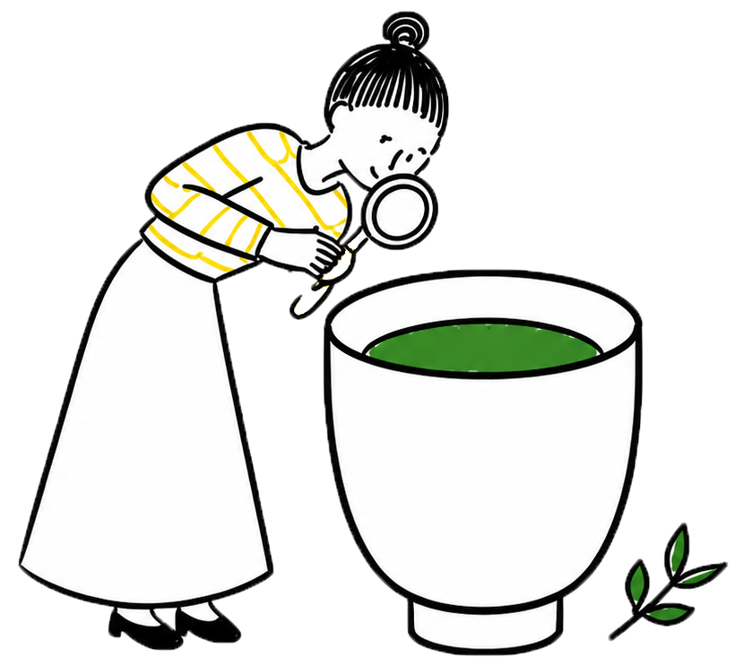 大きなお茶碗をのぞく人のイラスト