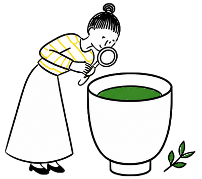 ごえん茶診断ツールを案内する女の子のイラスト