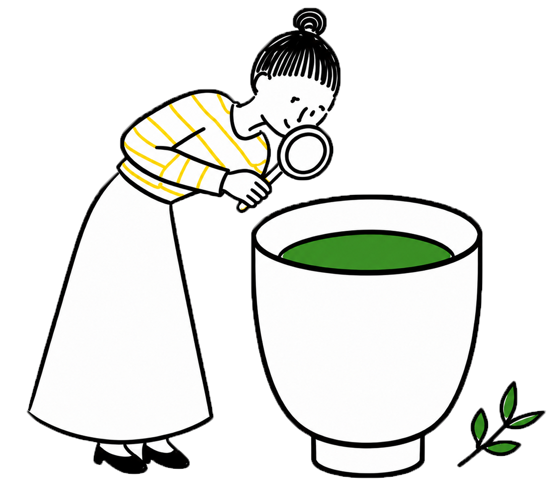 大きなお茶碗をのぞく人のイラスト